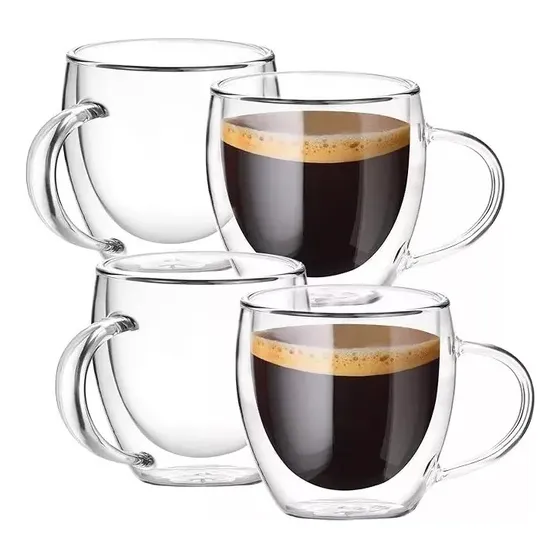 4 Tazas Café Doble Pared Borosilicato 150ml Pocillo Mug