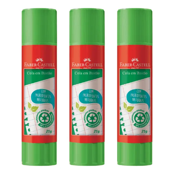 Cola Em Bastão 21g Faber-castell Natural - Kit Com 3