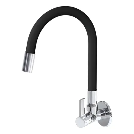 Torneira De Cozinha Gourmet Parede Flexível Preta 1/4 Volta Preto Fosco