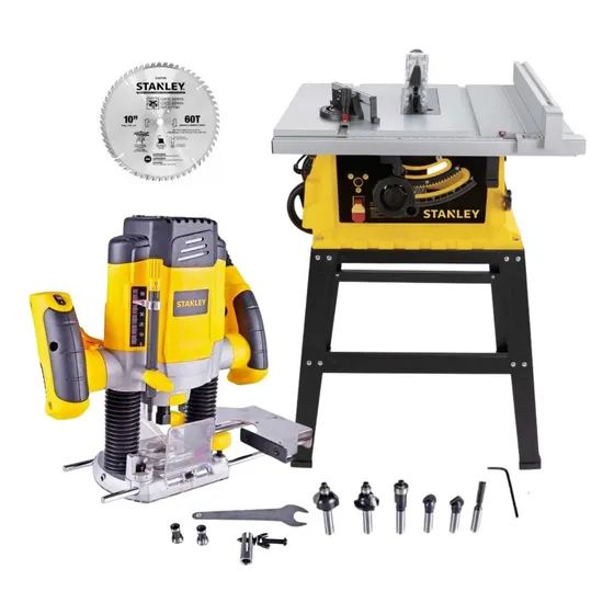 Combo Sierra De Mesa 10 1800w + Ruteadora 1200w Stanley