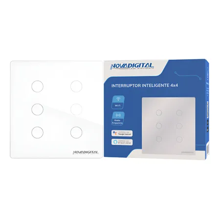 Interruptor Inteligente Wifi Novadigital 6 Botões Teclas Touch 4x4 Compatível Tuya Smart Life Alexa Google Automação 110v 220v Bivolt Branco