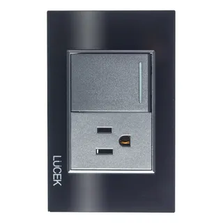 Placa Con 1 Interruptor Sencillo Y 1 Contacto Lucek Cristal 16 A 250v Negro 220v