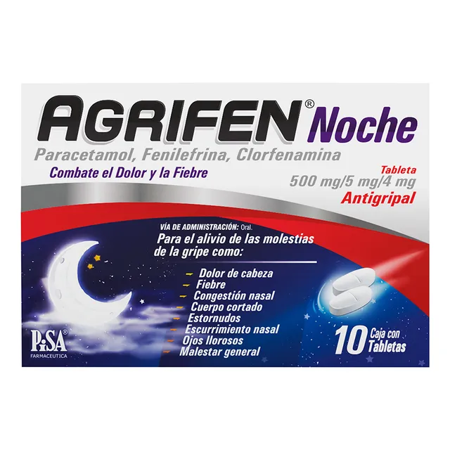 Agrifen Noche Tableta 500/5/4 Mg, 10 Tabletas
