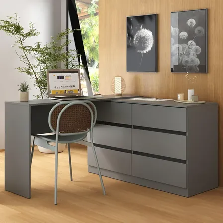 Mesa Diretor Em L 120cm C/ 6 Gavetas Flex Multimóveis Mp6030 Grafite