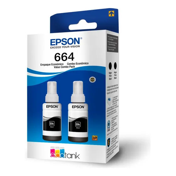 Pacote de 2 tintas Epson T664 Black
