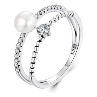 Anillo De Plata De Ley S925 Con Perlas De Agua Dulce De Dobl Anillo De Plata De Ley S925 Con Perlas De Agua Dulce De Dobl