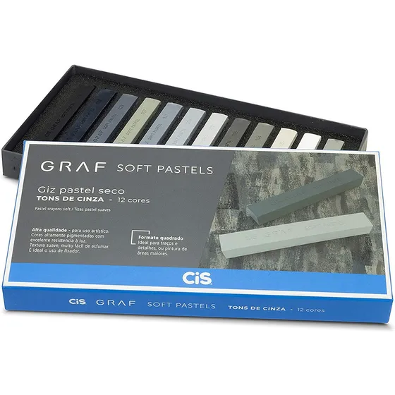 Giz Pastel Seco Cis Graf Soft Pastels 12 Cores Tons De Cinza