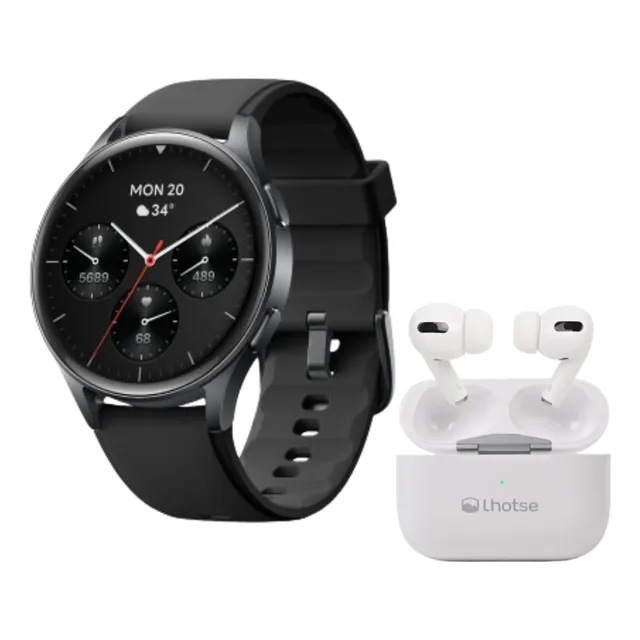 Pack Smartwatch Lhotse Vibe 05 Black + Audífonos Blanco