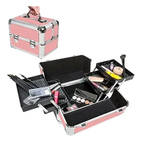 Maleta Maquillaje Profesional Rosa Con Bandejas Premium