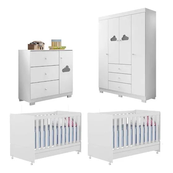 Quarto Infantil Guarda Roupa + Cômoda Ane + Berço Kit Gêmeos