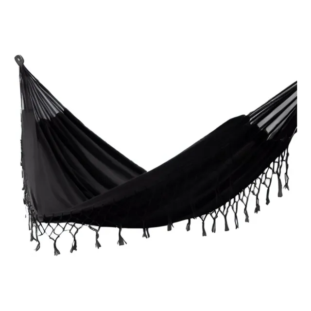 Hamaca Paraguaya Silla Colgante reforzada Jardín Con Flecos Bolso Y Soga IMBACK Color Negro