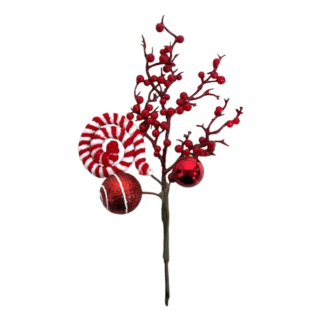 Ramas Navideñas Decorativas Con Bayas Y Dulces De Caramelo
