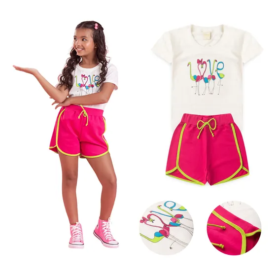 Conjunto Verão Menina Infantil Blusa E Shorts Boxeador
