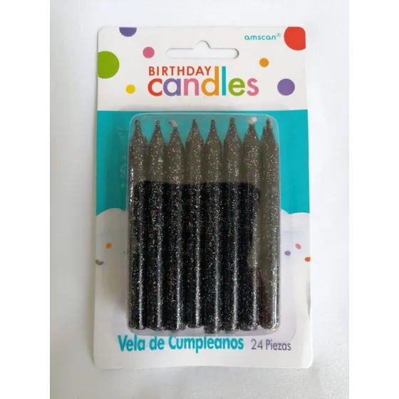 Velas De Cumpleaños Negras Con Glitters C/24 Piezas
