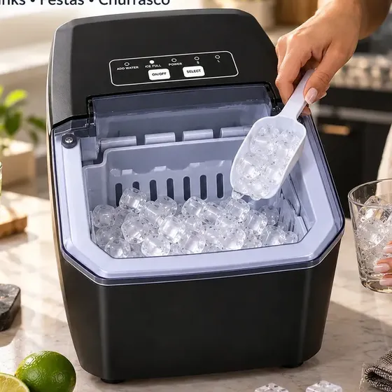 Máquina De Gelo Portátil Ice 12kg 24h 127v Inox Compressor Cor Preta Turbo