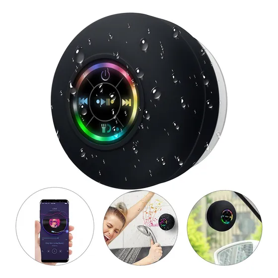 Bocina Bluetooth Portátil Altavoz Inalámbrico Con Led Ipx4 Impermeable Apto Para Cuartos De Baño Color Negro Bocina