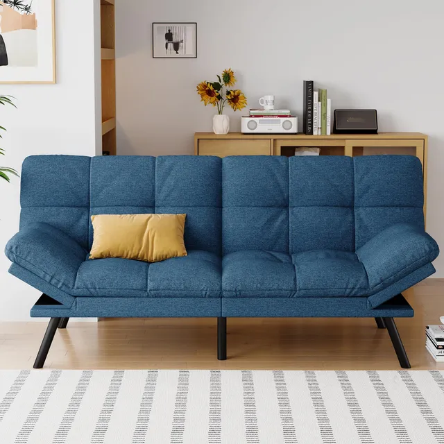 Amicliber Sofá Cama Convertible Futón Sofá Cama De Lino Azul
