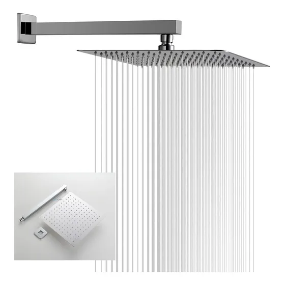 Ducha Inox Quadrada 30cm Slim 30x30 Com Braço De Parede Luxo Acabamento Cromado Cor Prata