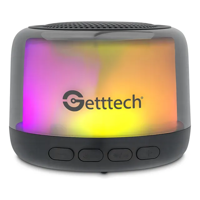 Mini Bocina Inalámbrica Getttech Altavoz Tws Con Luces Rgb 10 Metros Bluetooth 5.0 Llamadas Reproductor De Tarjetas Tf (gus-etrbt-01) Color Negro