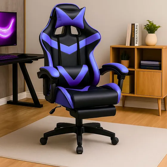 Cadeira De Escritório Gamer Nitro Ergonômica Estofado Couro Sintético Reclinável Altura Ajustável Apoio Para Pés Cor Roxo Luvinco