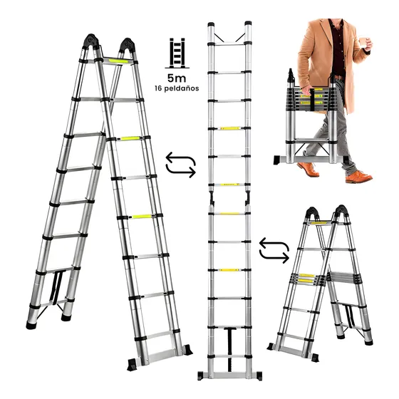 Escalera Telescópica Tipo Tijera Retráctil 12 Peldaños 3.8m Plateado
