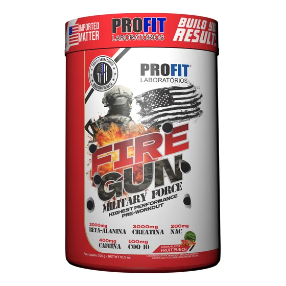 Pré Treino Fire Gun 300g Military Force - Profitlabs Sabor Fruit Punch