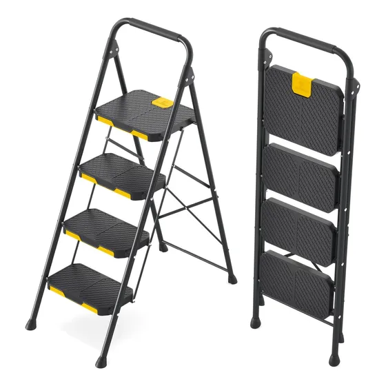 Escalera De 4 Escalones, Taburete De Acero Resistente Con Di
