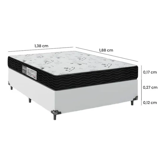 Cama Box Casal + Colchão D33 One Face - Couro Branco