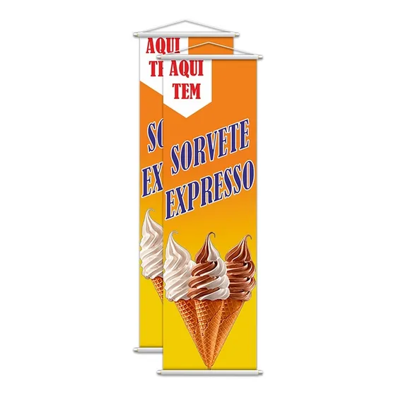 Kit 2 Banners Sorvete Expresso Soft Casquinha 100x30cm
