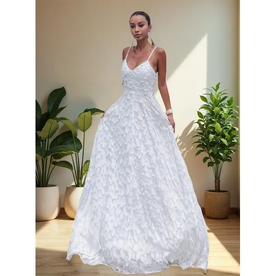 Vestido Blanco Largo Elegante Fiesta Boda Novia Playa Gala