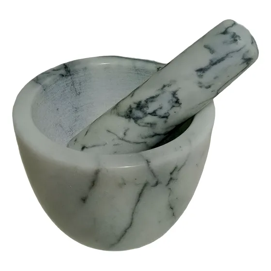 Mortero Y Majadero Mármol, 12cm Diámtero X 8,5cm Alto, 340ml