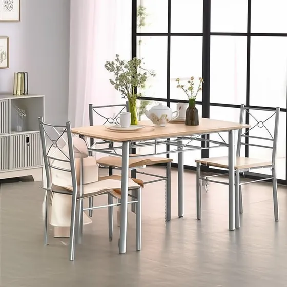 Comedor Rectangular Con 4 Sillas Modelo JX-18A210 Color Café claro Home Collection