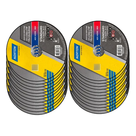 Kit Com 24 Discos De Corte 4 X 1/2pol X 1mm Standard Norton Cor Amarelo