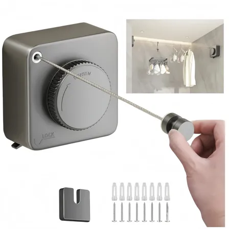 Varal Retratil Parede Aço Inox 5m Corda Invisivel Apartament Cinza