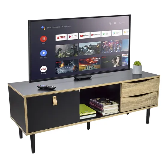 Mueble Para Tv Rack Minimalista Con Cajones Y Puerta Negro