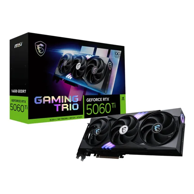 Placa De Video Msi Geforce Rtx 5060 Ti 16g Gaming Trio Oc Gddr7 Rgb Dlss 4 Ray Tracing Hdmi Dp Pcie 5.0 128-bit