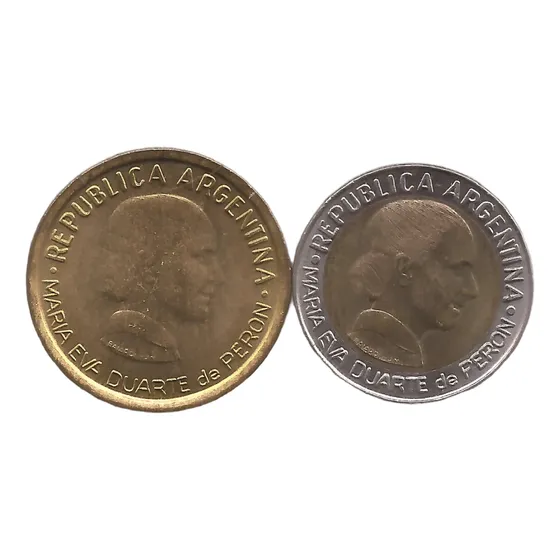 1 Peso Y 50 Centavos Eva Peron Dos Monedas Sin Circular