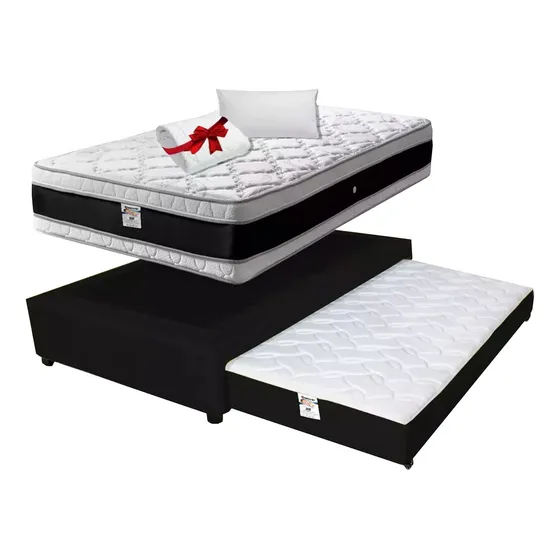 Cama Tarima Nido Anti-rasguño 100x190 /colchon Ecopillow Color Negro