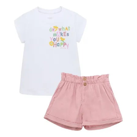 Conjunto Corto Polera Blanca Más Short Rosa Para Bebé Niña