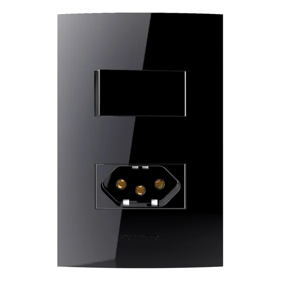 Conjunto Interruptor Simples E Tomada Black Piano Alumbra