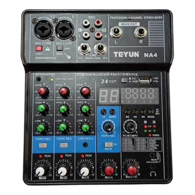 Consola De Sonido Teyun Na4, 4 Can, Bluetooth, Usb, Phantom 
