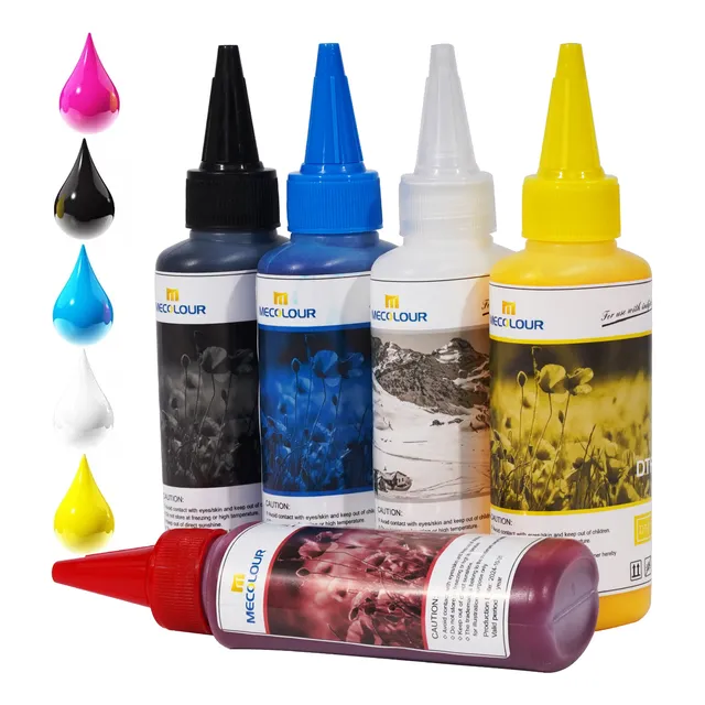 Kit 5 Tinta Dtf 100ml C M Y K W P/ Impresoras Epson Mecolour