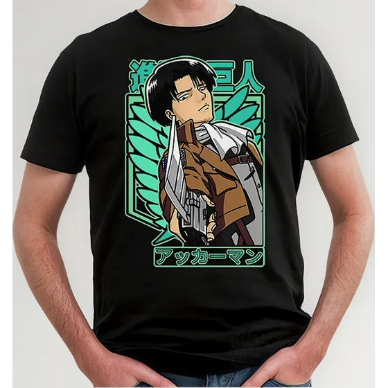 Remera Attack On Titan Levi Ackerman 007  (negra:) Ideas Mvd