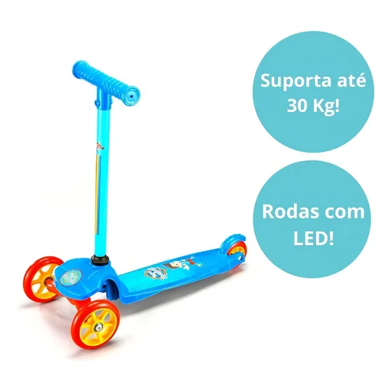 Patinete Scooter Infantil 3 Rodas Com Led Unitoys 1576 Azul Turma da Aventura