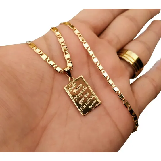 Cordão Com Pingente Em Tungstênio Puro Banhado A Ouro 18k
