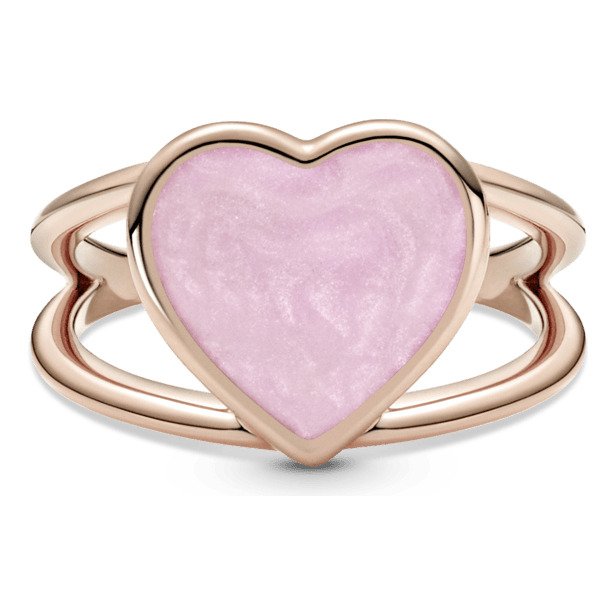 Anel Ouro Rosé Aro Duplo Coração Rosa Pandora
