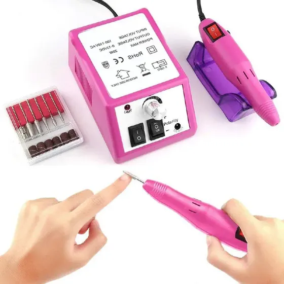Torno 25000 Rpm + Reversa+ Fresas Uñas Pedicura Manicura Pro Rosa