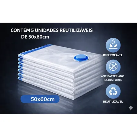 Kit 5 Organizador Saco A Vacuo Reultilizavel Tamanho 50x60cm