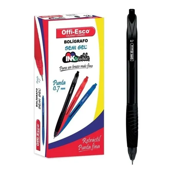 Esfero Retractil Semigel X12u Color de la tinta Negro Color del exterior Negro