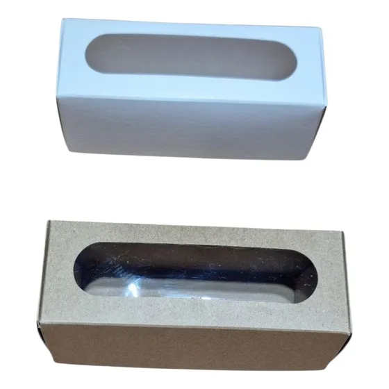 Caja Macarons,alfajores Con Ventana Pvc 16x6x6 Pack X 10 Marrón Claro
